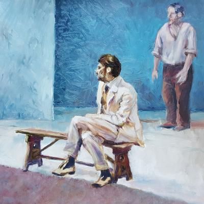 L'attente, huile sur toile 35x35 cm